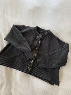 Quince Charcoal Crewneck Button Cardigan Sweater (S/M fit)